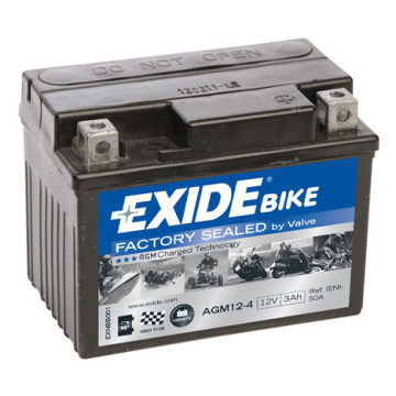 Exide Bike GEL/AGM - Factory Sealed 12V 3Ah 50A, AGM12-4